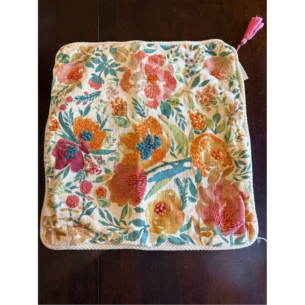 Envogue Cream Tapestry  Floral Embroidery Pillow Cover